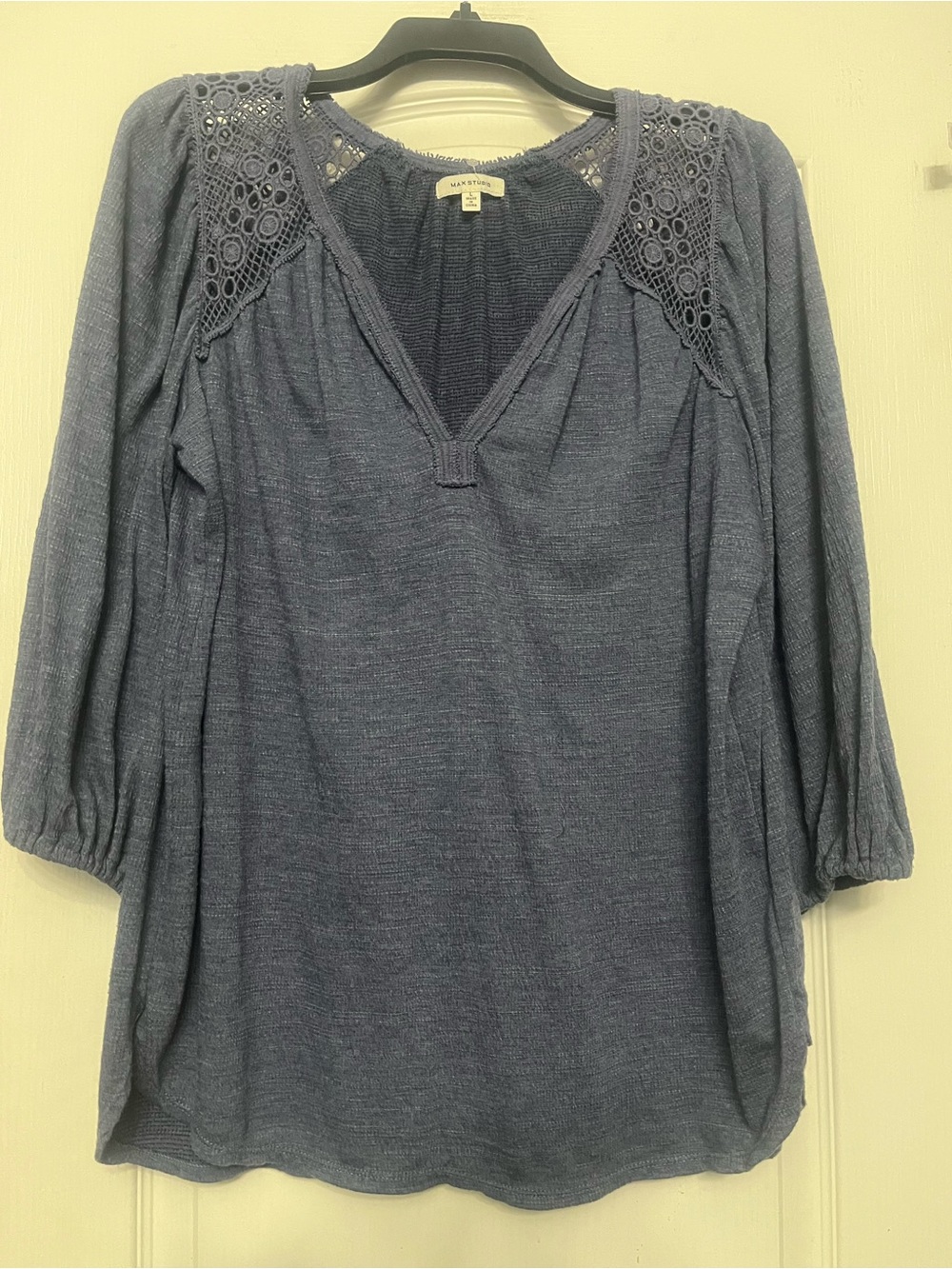 Max Studio Blue Crochet-Detail Tunic Top